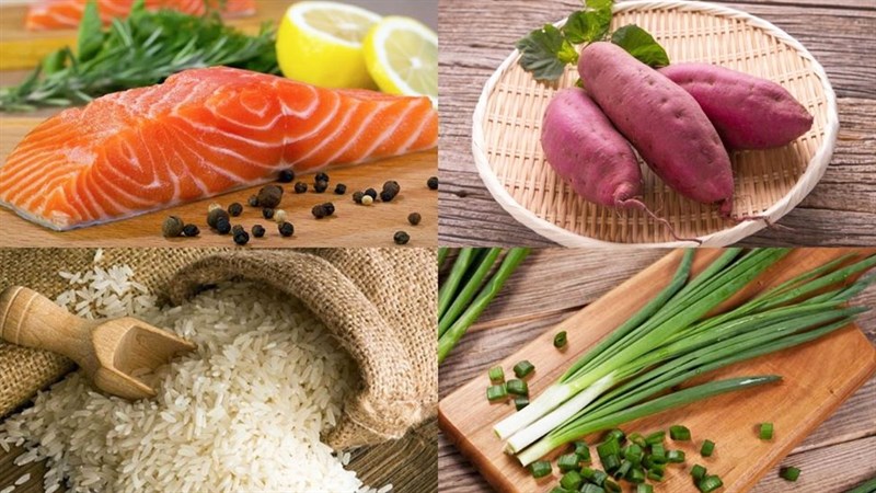 Nguyên liệu món ăn cháo cá hồi khoai lang